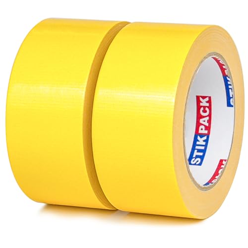 STIKPACK 2 Rolls Yellow Duct Tape Heavy Duty Strong Industrial Colored Duct Tape 9mil x 2inch x 25yds Flexible No Residue Waterproof and Tear by Hand Multi-Use for Indoor & Outdoor Repairs
