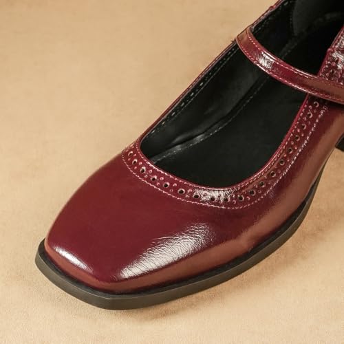Image of Theater Miss Newton Mary Jane Block Heels with Vintage Textured Detailing for Women | Adjustable Cross-Strap Buckle and Comfort Sole for Office, Formal