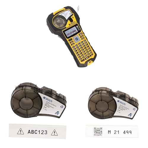 Image of Brady M210 Portable Label Printer & Authentic (M21-750-595-WT) All-Weather Vinyl Label & Authentic (M21-750-499) Multi-Purpose Nylon Label