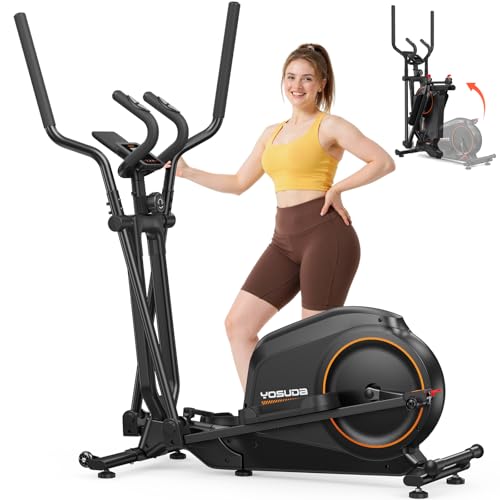 YOSUDA Foldable Elliptical Exercise Machine for Home,15IN Stride Compact Folding Elliptical Training Machine Only 2 sq ft for Small Spaces, Elliptical Cross Trainer with 16 Magnetic Resistance Levels