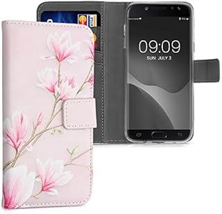 kwmobile Wallet Case Compatible with Samsung Galaxy J5 (2017) DUOS - Case Faux Leather Cover - Magnolias Pink/White/Dusty Pink