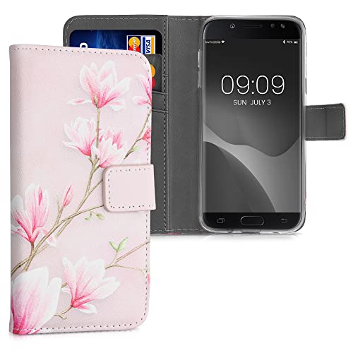 kwmobile Wallet Case Compatible with Samsung Galaxy J5 (2017) DUOS Case for Phone - Magnolias Pink/White/Dusty Pink