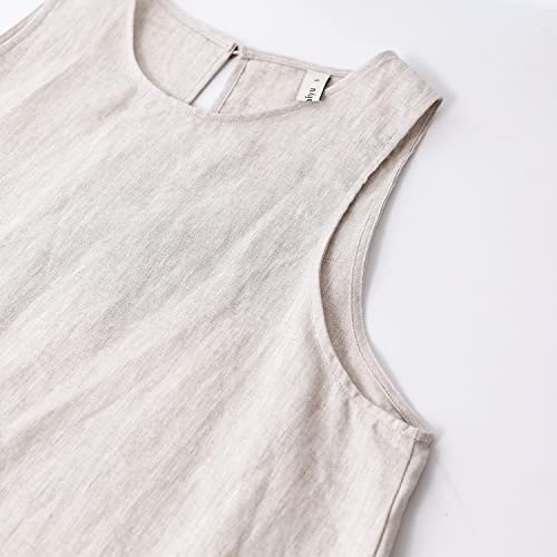 Image of Amazhiyu Women's 100% Linen High Low Midi Dress with Pocket