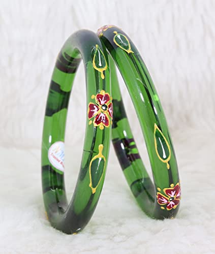 Image of NMII Traditional Glass With Diamond Cutting Pattern Glossy Finished Stylish Kada Set For Women And Girls | Crystal Glass Kada Bangles Set For Wedding, Festive