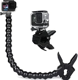 FiTSTILL Elastyczny uchwyt zaciskowy z regulowaną gęsią szyją, 19-częściowy kompatybilny z kamerami Go Pro Hero 10, Hero 9, 8, 7, 6, 5, 4, Session, 3+, 3, 2, 1, Max, Fusion, DJI Osmo Action