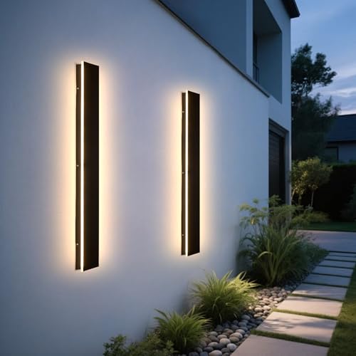 Image of Modern Outdoor Wall Lights - 2pack 70.8inch 3000k Black Exterior Light Fixtures Wall, Porch Lights Outdoor Wall Sconce, Patio Long Strip Wall Light Fixture Outside for Garage, House(4.72 Inch Wide)