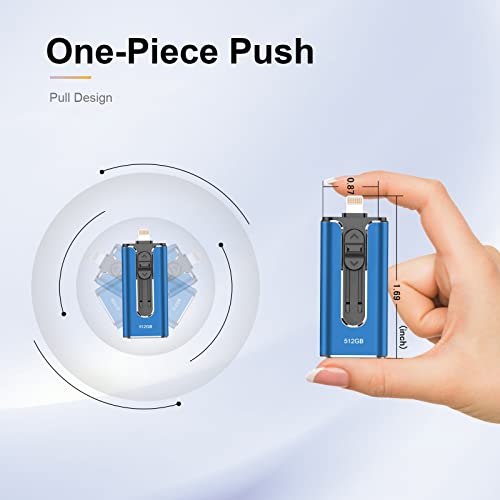 Casyest Flash Drive 512Gb, Stick For Pc/Phone/Ipad .Etc Thumb Drive, 4 In 1 Memory Stick Use One-Piece Design/Push-Pull Design, Usb 3.0 External Data Storage Drive 512Gb - 80Mb/S, Blue #TOP5