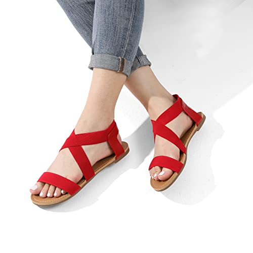 Image of DREAM PAIRS Women's Elastic Ankle Strap Flat Sandals Summer Dressy Shoes Cute Strappy Gladiator Sandals