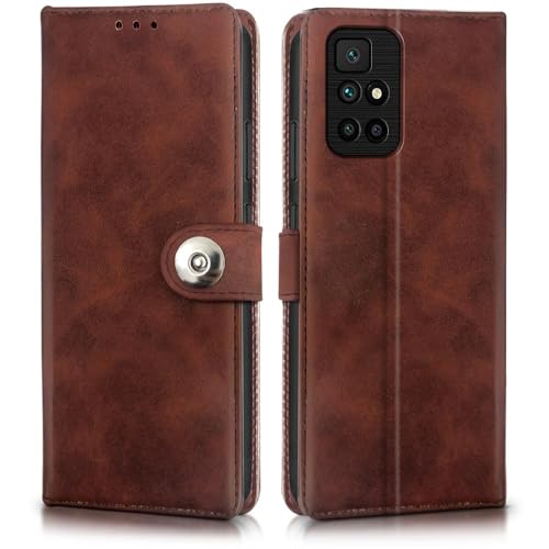 Image of WOW IMAGINE Shock Proof Flip Cover Back Case for Xiaomi Mi Redmi 10 Prime (Magnetic Button Flip Case | Wallet Pockets & Stand | Leather Finish | Coffee)