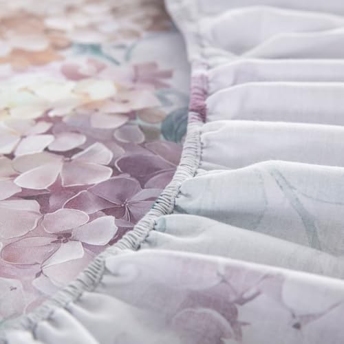 DAUAOTO California King Cotton Sheets Set Printed Bedding Sets, Floral Pattern Bedlinen for Cal King Mattress Up to 14" Deep, Hydrangea Gray Lilac