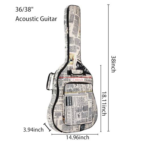 36/38 Inch Vintage Acoustic Guitar Gig Bag with Shockproof Padding