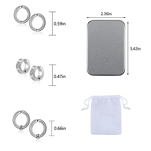 ONESING 20 Pcs Clip On Magnetic Earrings for Men - Dangle Hoop Sterling Non Pierced Fake Piercings - Stainless Steel Silver3