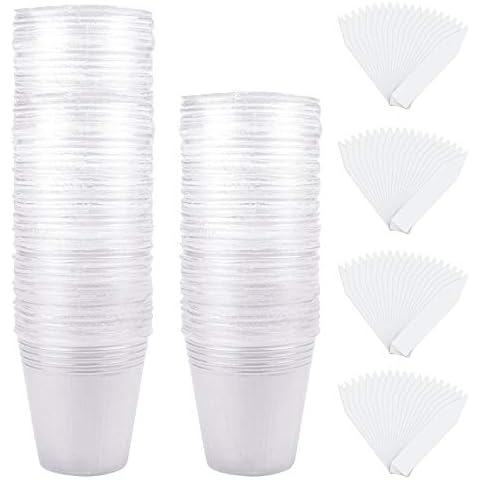 HOVEOX 100Pcs 3 Inch Plant Nursery Pots with 100Pcs Plant Labels, Transparent Plastic Gardening Pot Planting Containers Indoor Succulent herb Planter for Seedlings Succulent Vegetable Cover