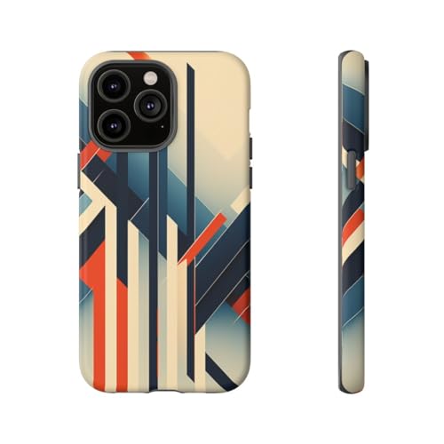 Coque rigide mate iPhone 14 Pro Max protection géométrique orange bleu