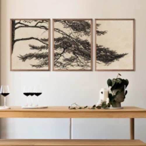 Affiche canevas branche de pin vintage 60x90cm triptyque décoration salon sans cadre