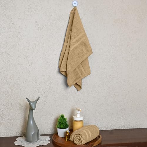 Image of Divine Casa Cotton 550 GSM Hand Towels Pack of 2 Beige, 60 x 40 cm Ultra Soft & Highly Absorbent Thick Bathroom Towels