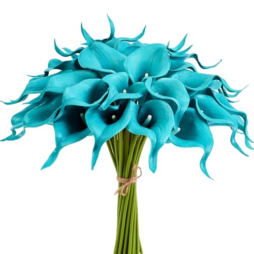 XIANNVXI Calla Lys Lot de 12 fleurs artificielles de lys bleu turquoise pour mariage, arrangement...