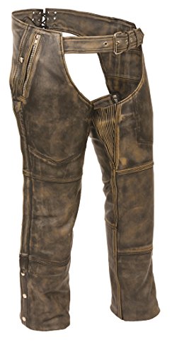 Milwaukee Mens Distressed Leather 4 Pocket Thermal Lined Chaps (Large) Brown