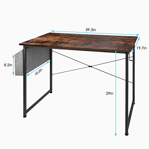 AuAg 39\'\' Small Computer Desk Home Office Desk, Simple Writing Desk with Storage, Vintage Desk Modern Laptop Desk Sturdy Work Table PC Computer Table, Small Home Desk Workstation- Rustic Brown