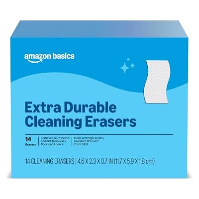 Amazon Basics Extra Durable Cleaning Erasers, Removes Scuff Marks and Dirt from Walls, Floors and Doors, 2 Packs of 7