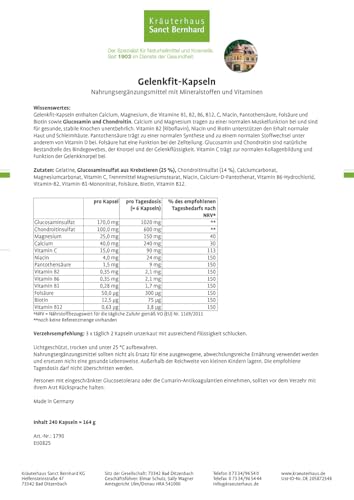 Sanct Bernhard Gelenkfit Kapseln mit Glucosamin & Chondroitin 240 Kapseln
