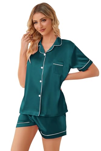 Image of Girls & Womens Satin Pajamas Set, Silk Button-Down Sleepwear 2 Piece Nightwear, 3 Years - Women XXL