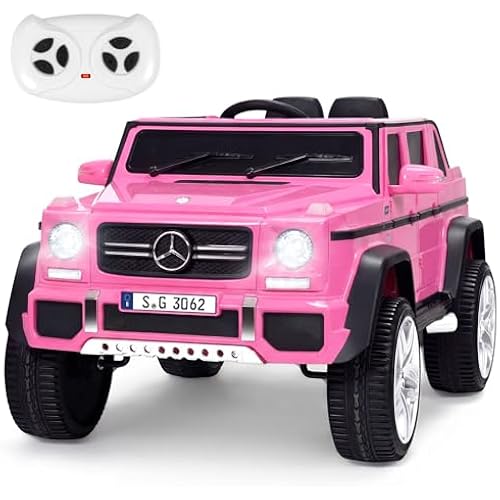 Costzon Ride on Car, Licensed Mercedes-Benz Maybach, 12V Battery Powered Vehicle Toy w/ 2 Motors, Remote Control, 3 Speeds, Lights, Horn, Music, Aux, Storage, Truck, Electric Car for Kids (Pink)