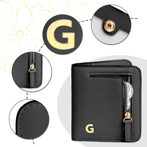 Image of COSHAYSOO Teen Girl RFID Small Wallets Slim Thin Travel Credit Card Cash Coin Holder, Monogrammed Initial Gifts Black Letter G