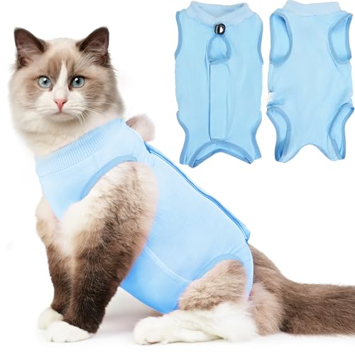 Hpetppy Cat Surgery Recovery Suit Recovery Suit for Female Male Cats Cat Onesie After Surgery Spay Neuter Anti-Licking Kitten Surgical Clothes Bodysuit for Abdominal Wounds Skin Disease Blue M