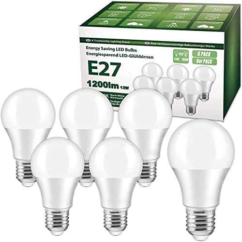 OGADA Bombilla LED E27, 13W 1200 lúmenes, Recambio halógena 100W, blanco frío (3000K) bombillas A60, 6 piezas Cover