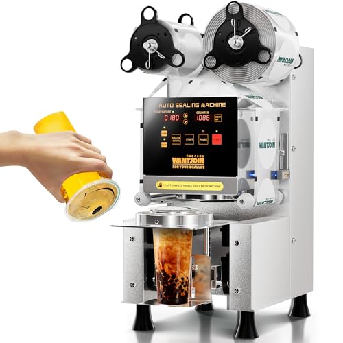 WantJoin Full Automatic Cup Sealer Machine - Cup Sealing Machine 90/95mm, Electric Boba Sealing Machine Seals 500-600 Cups/H, Digital Control Panel Cup Sealer for Bubble Milk Tea Coffee Shop