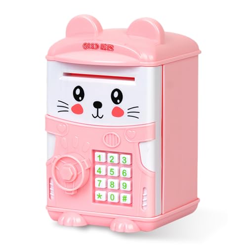 Flintronic Piggy Bank for Kids Ages 3+, Money Box for Boys Girls, Cute Mini ATM Bank Safe, Cash Coin Savings Box Money Safe for Great and Practical Birthday Gifts for Boys & Girls (Pink)