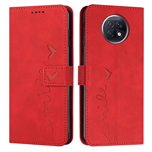 Cover per Xiaomi Redmi Note 9T Flip Libro Libretto Custodia per Note 9T Protezione Completa Slot per Scheda Funzione di Supporto pelle sintetica rosso