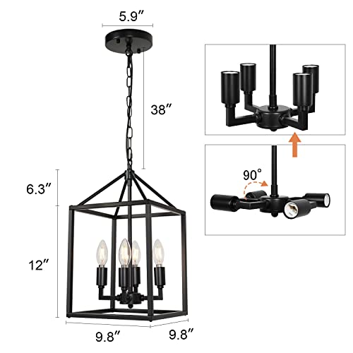 Zosimio Farmhouse Industrial Pendant Light, Rustic Lantern Chandelier, Black Kitchen Lighting Fixture For Dining Room, Entryway, Hallway (4 Lights) #TOP4