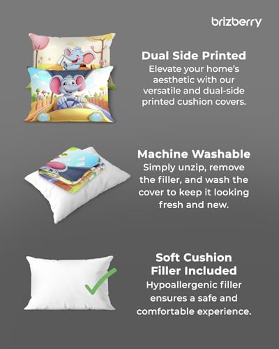Image of Brizberry Kids Pillow Cushion with Super Soft Fabric | Animal & Cartoon Prints | 12x18 inches (Design 21)