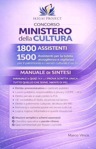Concorso Ministero della Cultura – Manuale Tascabile di Sintesi per la Prova Scritta Unica: 1800 assistenti. 1500 Assistenti per la tutela, ... il patrimonio e i servizi culturali (Cod. 01)