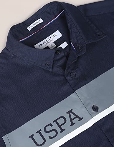 Image of U.S. Polo ASSN. Striped Tailored Fit Shirt for Men - 100% Cotton, Breathable & Comfortable, Full Sleeves Casual Shirt for Men