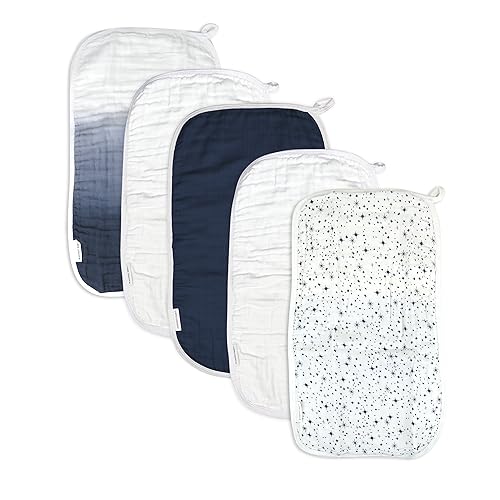 Image of HonestBaby Organic Cotton Multi-Layer Burp Cloths Multipack, 5-Pack Twinkle Star White/Navy, One Size
