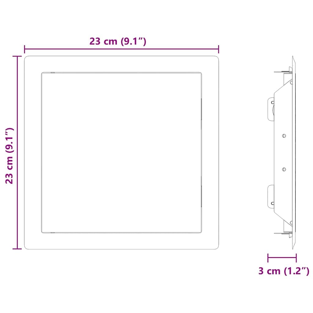 Tapa de acceso 2 unidades, color blanco, 23 x 23 x 3 cm, acero con recubrimiento en polvo con ángulo de apertura de 140°, cierre seguro para interior y exterior, inspección de puerta, escotilla