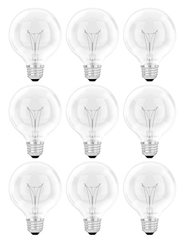 Set of 9 GE Decorative Crystal Clear Globe Light Bulbs - 60 W - 720 Lumens - 2700K Color - G25 Bulbs - 1.4 Years of Life! (9)