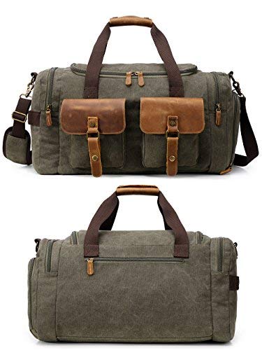 Kemy's Canvas Duffle Bag for Mens Women Oversized Overnight Bags Weekend Travel Duffel Weekender Bags Leather Doufle Gym Carryon Airplanes Carry On Luggage with Shoe Compartment Large Easter Gifts