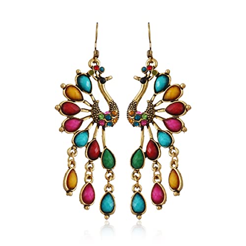 Peacock Teardrop Tassel Earrings, Peacock Chandelier Tassel Dangle Earrings for Women, Bohemian Teardrop Peacock Fringe Earrings, Sparkling Phoenix Bird Stud Earrings Boho Jewelry