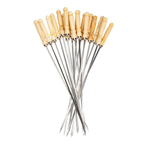 JOINPAYA Set 18 Spiedini Per Spiedini in Acciaio Inossidabile 40 Cm Manico in Legno Per Barbecue, Accessori Per Grigliate, Adatti Per Carne, Pesce e Verdure, Per Campeggio e Feste All'aperto