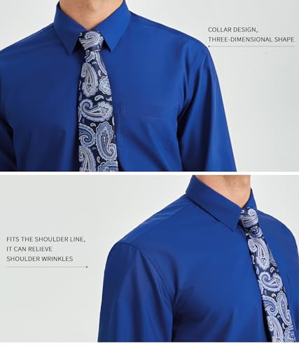 Image of HISDERN Mens Dress Shirt with Tie Pocket Square Set Classic Button Down Shirt Matching Tie Long Sleeve Shirts