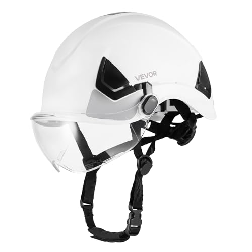 VEVOR Casque de Sécurité Industriel, Casque de Protection Certifié ANSI/ISEA Z89.1, Ventilé et Réglable, Rigide en ABS, avec Visière et Suspension à Cliquet 6 Points, pour Construction Chantier