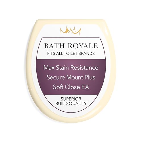 Image of Bath Royale Toilet Seat Upgrade Round BR500-02 Heavy Duty Quiet Close, Durable, Stain-Resistant and Easy to Clean, Fits All Toilet Brands, Executive Series - Almond /Bone