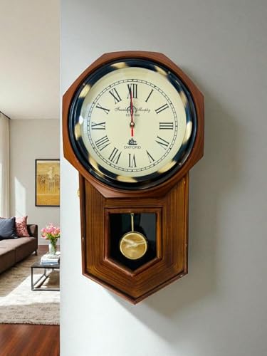 Image of Online Clock. Wooden Wall Clock with Pendulum - Roman Numerals, Classic Analog Design, Elegant Home & Office Decor - Franklin & Murphy (Est. 1868) inch