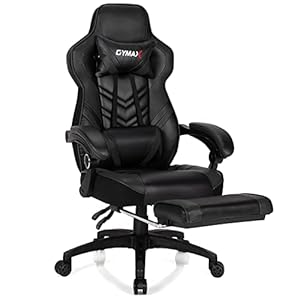 Black Gaming Chair Ergonomic Computer Chair for Adults Teens Reclining Gamer Chair High Back Game Chair Racing Style Desk Chair with Retractable Footrest, Lumbar Support and Headrest