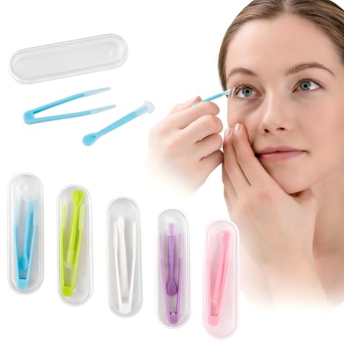 AUEAR, 5Pcs Portable Mini Travel Contact Lens Stick Tool Case Set with Plastic Clear Cases