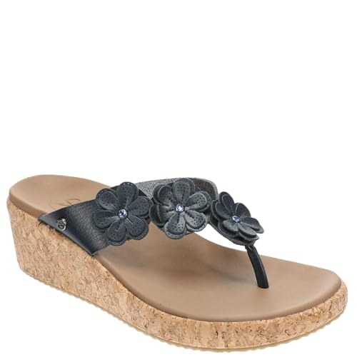 Tongs compensées femme Skechers Archfit Beverlee Rare Blossom bleu marine en taille 39.5